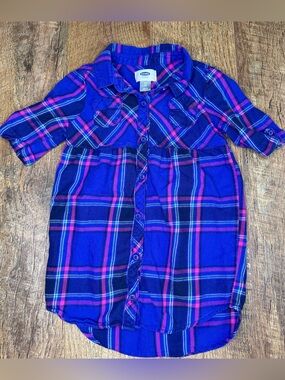 Old Navy Toddler Girls Button Down Shirt Dress Striped Collar 4T Blue Pink